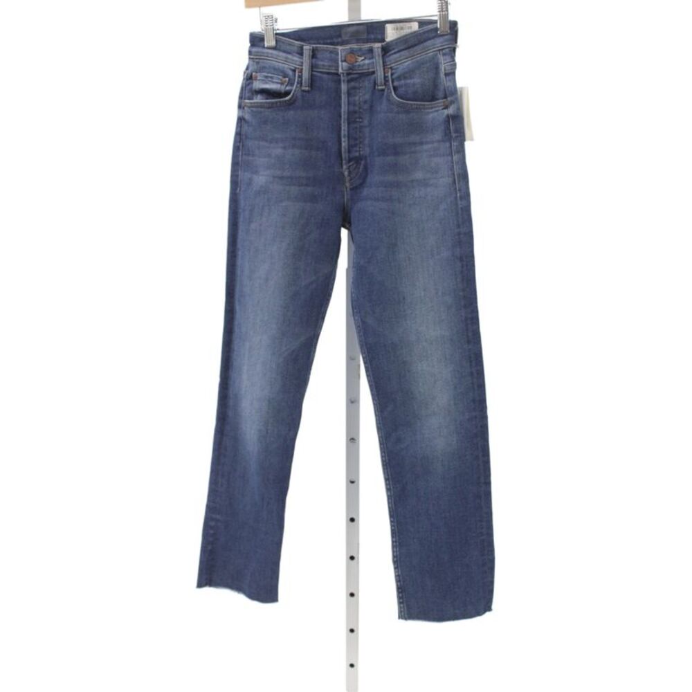 Mother Womens Cropped Straight Jeans Blue Button Denim Size 27